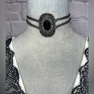 Handmade/upcycled Black and Silver Choker Necklace